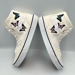 Vans Filmore Off White High Top Canvas Sneaker Womens Size 9.5 Embrd Butterflies